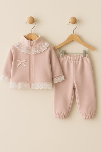 Costum BYMURAT din dantelă, 9-12-18-24 luni, din două piese A43