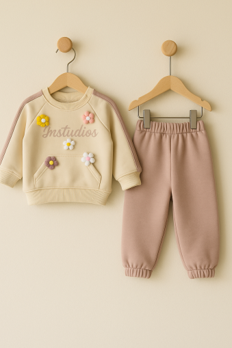 SET DE 2 PIESE BYMURAT TRICOTAT CU DETALII FLORI, PENTRU 6-9-12-18-24 LUNI A43