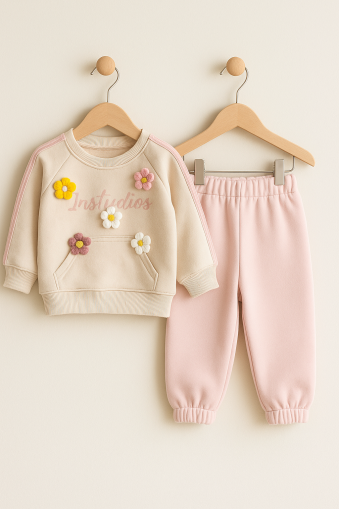 SET DE 2 PIESE BYMURAT TRICOTAT CU DETALII FLORI, PENTRU 6-9-12-18-24 LUNI A43