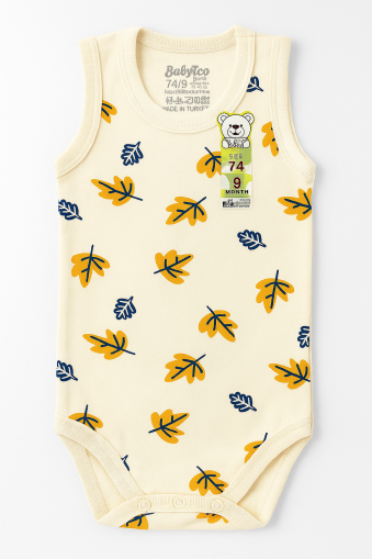 Body fără mâneci cu imprimeu de frunze BABYTOO 0-3-6-9 luni A7
