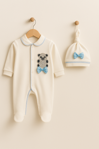 SALOPEȚĂ NOU-NĂSCUT 3-6-9 LUNI CU MODEL URSULEȚ DE PIETRE A24