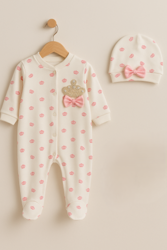 Romper Uko pentru bebeluși 3-6-9 luni Detaliu coroană de piatră și model coroană A24