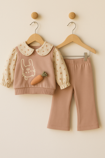 Set fetițe cu imprimeu de iepure și morcov 3-6-9-12-18 luni A32