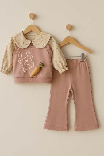 Set fetițe cu imprimeu de iepure și morcov 3-6-9-12-18 luni A32