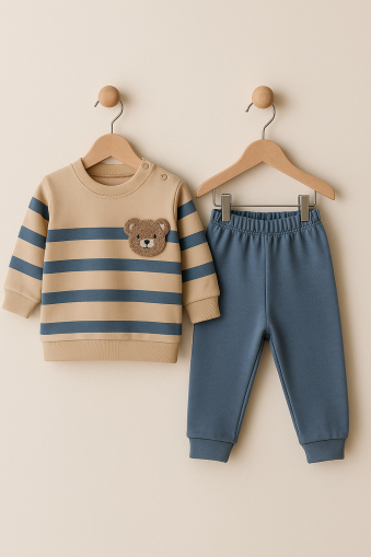 SET KARACON CU URSULETI DE PLUȘ CU DUNGI 6-9-12-18 LUNI A23