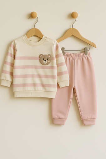 SET KARACON CU URSULETI DE PLUȘ CU DUNGI 6-9-12-18 LUNI A23