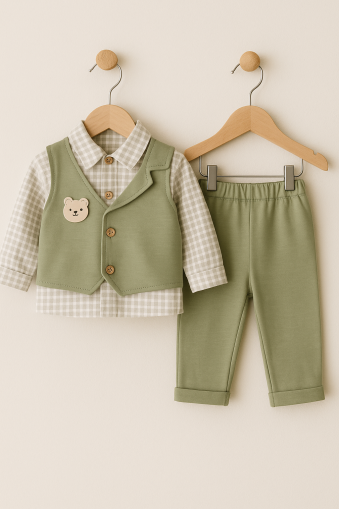 Costum Moeboon Vest Plaid 3-6-9-12-18 luni A29