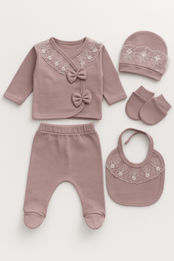 SET SERDE BABY 0-3 LUNI DIN DANTELĂ CU GULER A30