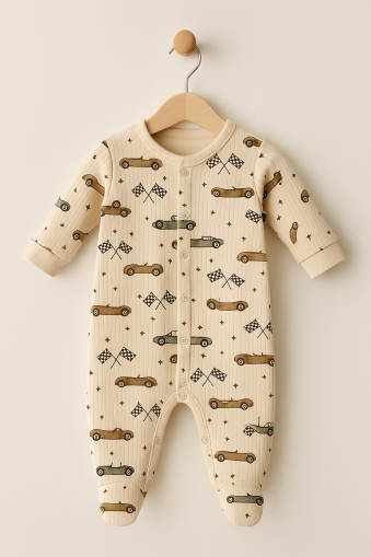 Salopetă pentru bebeluși Midirik, din bumbac pieptănat, cu model de mașini 0-3 luni A17