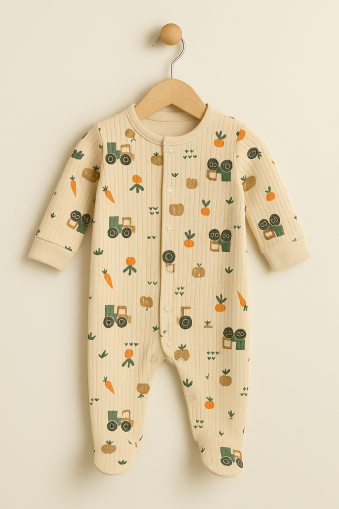 Salopetă Midirik pentru bebeluși, din bumbac pieptănat, cu model Traktor, 0-3 luni A17