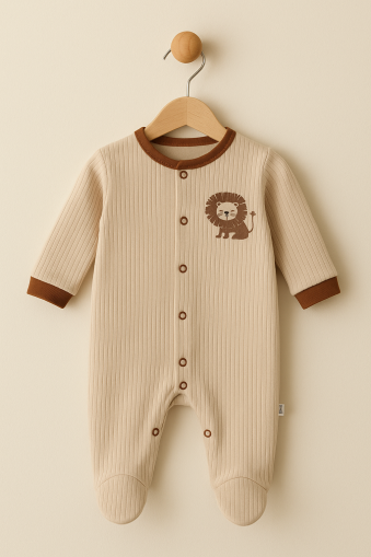 Salopă pentru bebeluși Midirik, din bumbac pieptănat, cu model de leu, 0-3 luni A17
