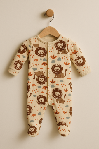 Salopă pentru bebeluși Midirik, din bumbac pieptănat, cu model de leu, 0-3 luni A17