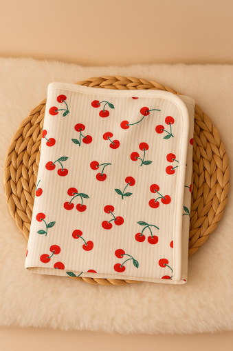 Pătură din bumbac pieptănat cu un singur strat, 85x75cm, cu model de cireșe A10