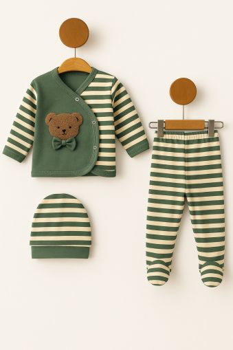 Set nou-născut GONCA ZEN 0/3 luni, format din 3 piese, cu papion și dungi A20