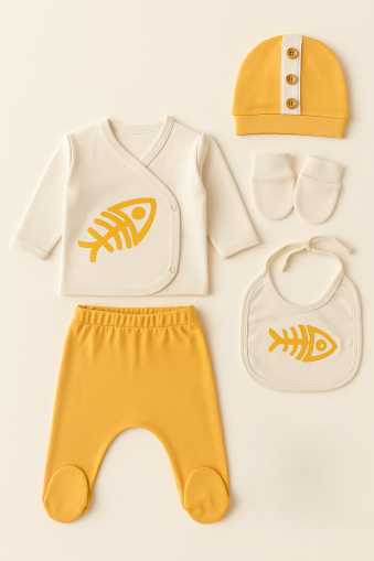 SET SERDE BABY NOU-NĂSCUT 0-3 LUNI IMPRIMAT CU PEȘTI A35