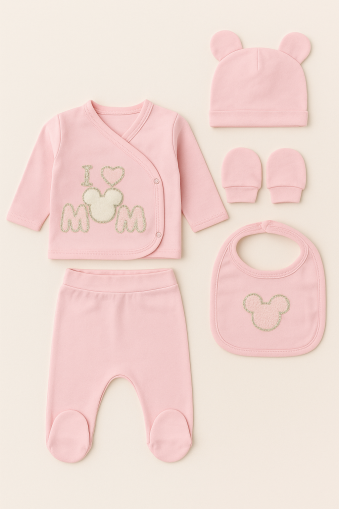 SET SERDE BEBELUȘI NOU-NĂSCUT 0-3 LUNI CU IMPRIMAREA I LOVE MOM A33