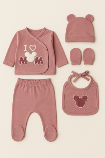 SET SERDE BEBELUȘI NOU-NĂSCUT 0-3 LUNI CU IMPRIMAREA I LOVE MOM A33