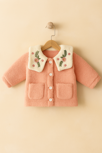 JACHETĂ DE PLUȘ BRODATĂ CU FLORI, TROLLY KIDS, PENTRU COPII, 1-2-3 ANI A33