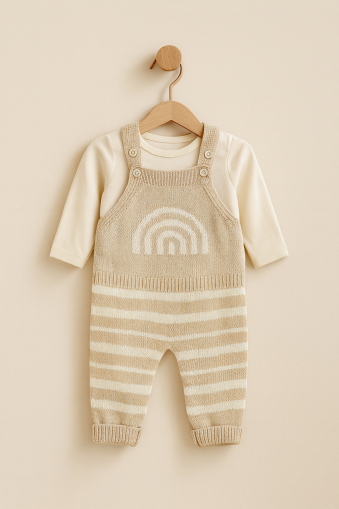 Salopetă de grădinărit MINIKAY cu dungi curcubeu, model 6-9-12 luni A28