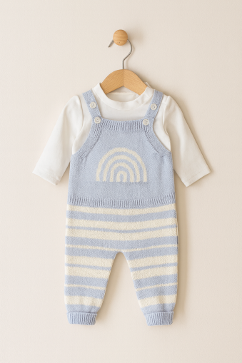 Salopetă de grădinărit MINIKAY cu dungi curcubeu, model 6-9-12 luni A28