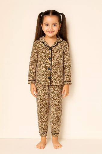 Set pijamale cu imprimeu leopard DOLAŞKİDS pentru copii 6-9-12-24 luni A25
