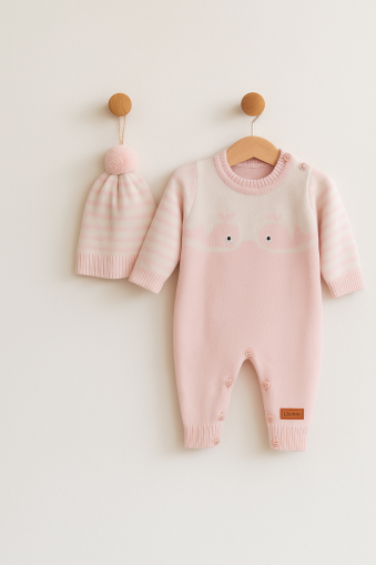 Salopetă tricotată ULUDAĞ cu pălărie tip balenă pentru copii 6-9-12 luni A29