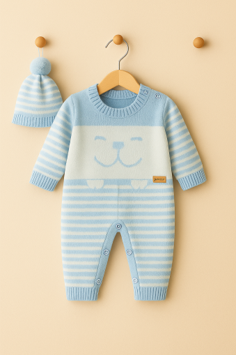 Tricotaj ULUDAĞ 6-9-12 luni, salopetă cu pălărie și tricotaj, cu dungi A29