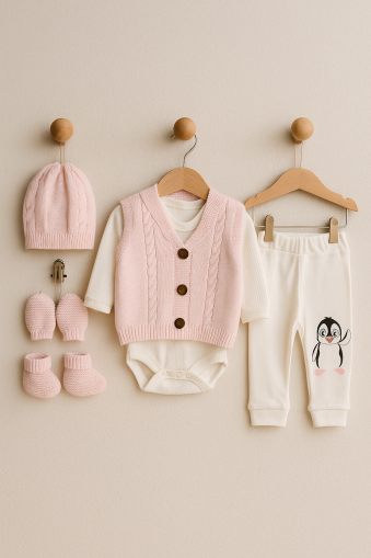 Set YESDA Vestă Tricotată și Pinguin 3-6-9-12 Luni A27