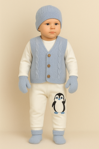 Set YESDA Vestă Tricotată și Pinguin 3-6-9-12 Luni A27