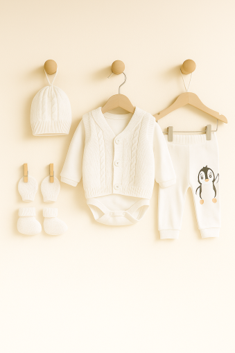 Set YESDA Vestă Tricotată și Pinguin 3-6-9-12 Luni A27