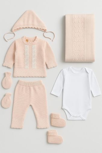 SET DE 7 TRICOTAJE DIN DANTELĂ BABYMY PENTRU NOU-NĂSCUT 0-3 LUNI A95
