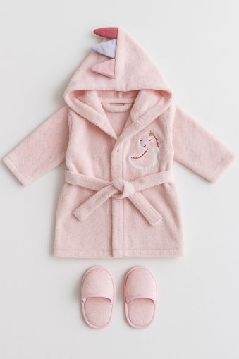 BEBEKEVI Set de halat de baie pentru bebeluși cu model de dinozauri, 1-2 ani A35