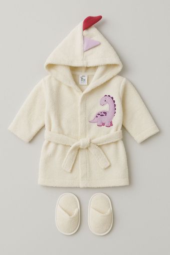 BEBEKEVI Set de halat de baie pentru bebeluși cu model de dinozauri, 1-2 ani A35