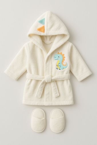 BEBEKEVI Set de halat de baie pentru bebeluși cu model de dinozauri, 1-2 ani A35