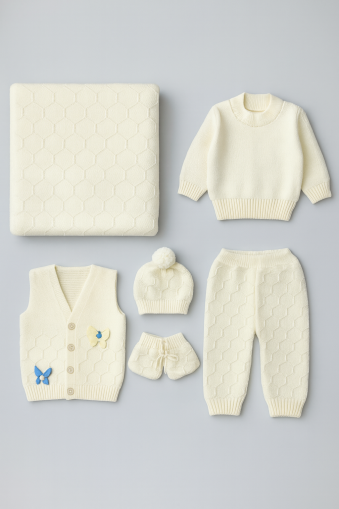 SET TRICOTAJ İNCİLAY 0-3 LUNI CU FLUTURI A54