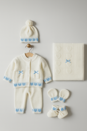 SET TRICOTAJ CU INIMĂ 0-3 LUNI İNCİLAY A54