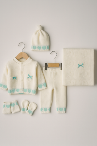 SET TRICOTAJ CU INIMĂ 0-3 LUNI İNCİLAY A54