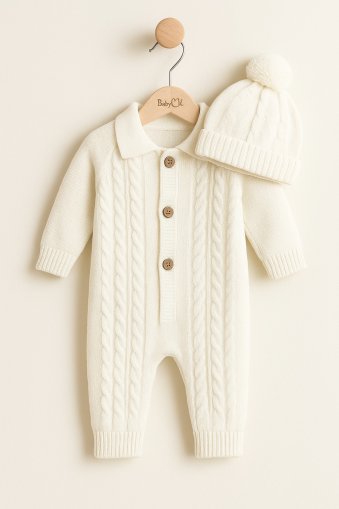 SET SALOPETE TRICOTATE CU CĂCIULĂ PENTRU BEBELUȘI 3-6-9-12 LUNI A45