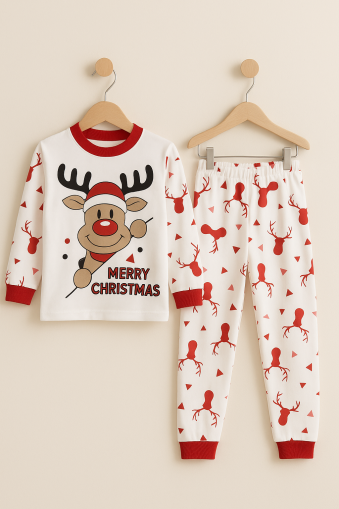 Set de pijamale din bumbac SuperMini cu imprimeu de reni „Merry Christmas” pentru copii 4-9 ani A30