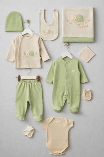 Set nou-născut BEBITOF 0-3 luni, broască țestoasă, 10 piese A90