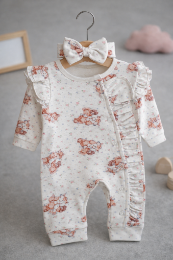 Salopă cu imprimeu de ursuleți pentru bebeluși BYMURAT 0-3-6-9-12 luni A25