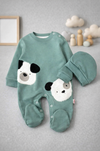 SALOPĂ BRODATĂ CU PANDA BYMURAT 0-3-6-9-12 LUNI A25