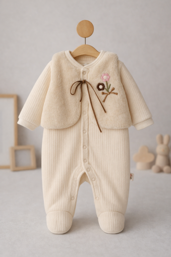 VESTĂ BYMURAT 0-3-6-9-12 LUNI CU SALOPĂ CU BRODERIE FLORI A29