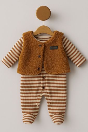 BYMURAT Salopetă de pluș cu dungi, model 0-3-6-9-12 luni A29