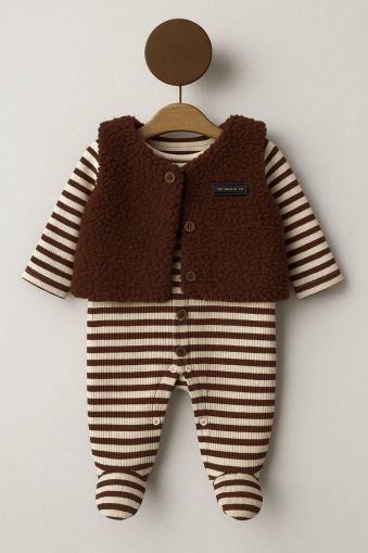 BYMURAT Salopetă de pluș cu dungi, model 0-3-6-9-12 luni A29