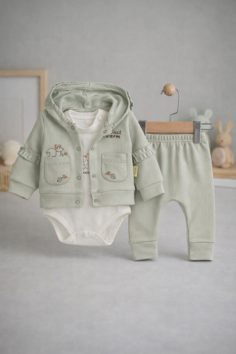 JUUTALUX SET 3 PIESE CU RAPORT, BRODAT CU VEVERIȚĂ, 3-6-9-12 LUNI A29