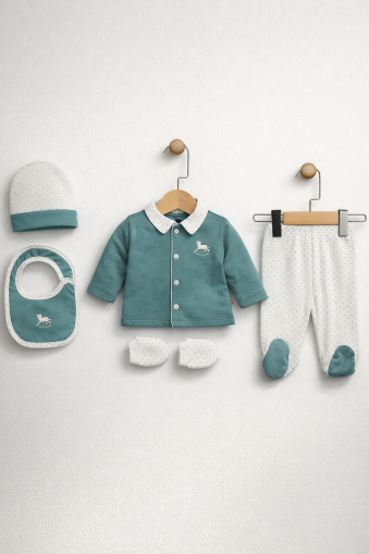 SET DE 5 BĂRBĂȚI BYMURAT 0/3 LUNI CU CAI BRODATE A29