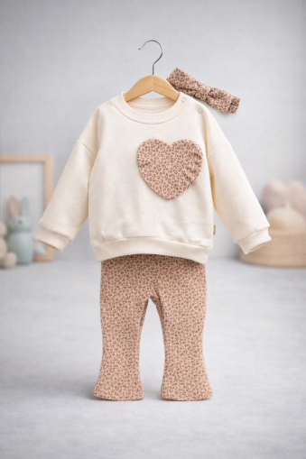 Set pat plat CİCİBEN pentru copii, 6/24 de luni, cu imprimeu floral și inimă, în stil spaniol A29