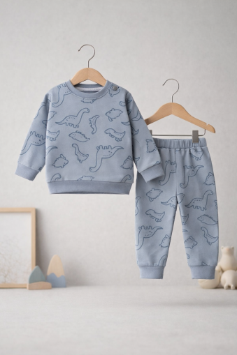 Costum simplu cu imprimeu dinozauri pentru copii CİCİBEN 6/24 luni A26