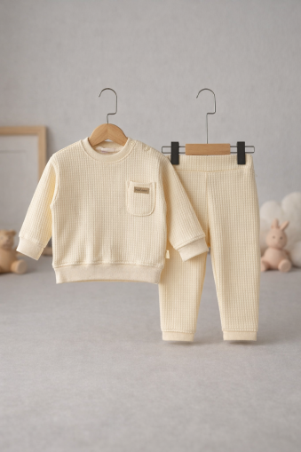 Costum cu stemă MAMMY DADDY din material tip WAFFLE, BY MURAT, 6/24 LUNI A26